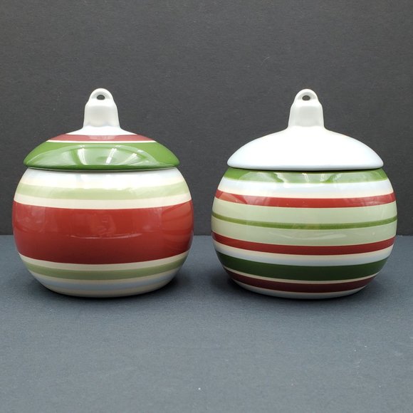 Longaberger Other - Longaberger Striped Christmas Ornaments Candle Holders Candy Trinket Dishes